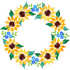 Obraz premium Wreath of sunflowers and florets illustration