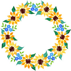 Wreath of sunflowers and florets illustration