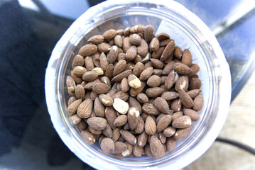 bottle of almonds from above