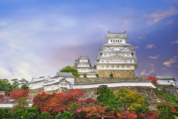 Landscape Himeji Castle in Autumn Season with beautiful sunset time in Hyogo prefecture of Japan.