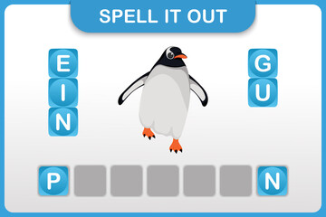 Spelling word and vocabulary worksheet : Penguin