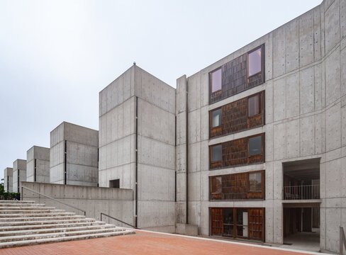 Concrete Geometrical Building On A Cloudy Day Low Angle