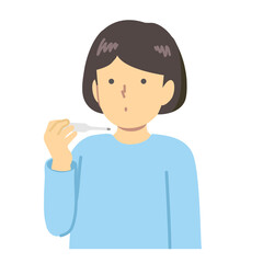 .Illustration material of a girl measuring body temperature