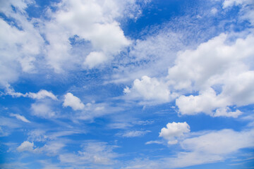 Many white clouds in the blue sky, may be used as background