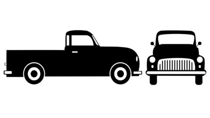 silhouette Retro car on white background. pickup truck view from side and front