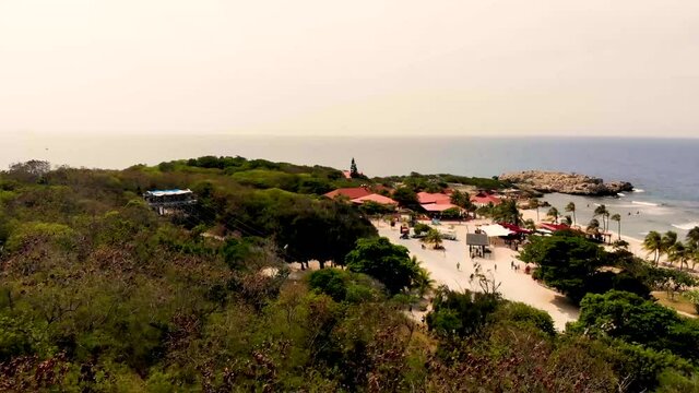 drone shot on island beach of labadee, haiti royal carribean private island