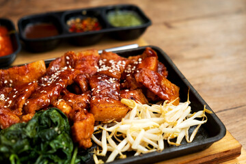 Korean grilled pork set meal with rice and side dishes