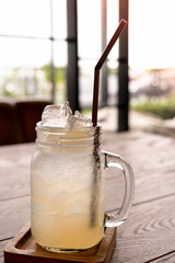 Lemonade soda on a wooden table