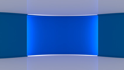Tv Studio. Backdrop for TV shows. News studio. The perfect backdrop for any green screen or chroma key video or photo production. 3D rendering.