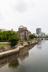 Fototapeta na wymiar Hiroshima,Japan-July 2019: Hiroshima buildings that survived atomic bomb, The Hiroshima Peace Memorial (Genbaku Dome).