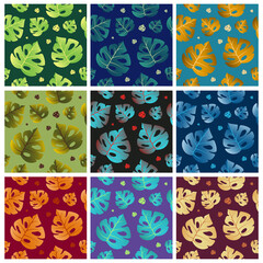 Abstract big tropical leaves seamless pattern with colour combinations. Modern design, minimalist, suitable for wallpapers, fabric pattern, banners, backgrounds, cards, etc.