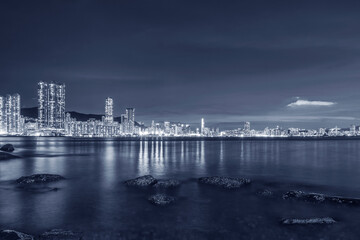 Victoria harbor of Hong Kong city at night