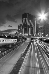 Traffic in downtown of Hong Kong city at night
