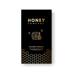 Vector social media story gold gradient honey bees, honey stick, beehive. Design template, background, banner, blank, poster, advertising. Isolated on black background.