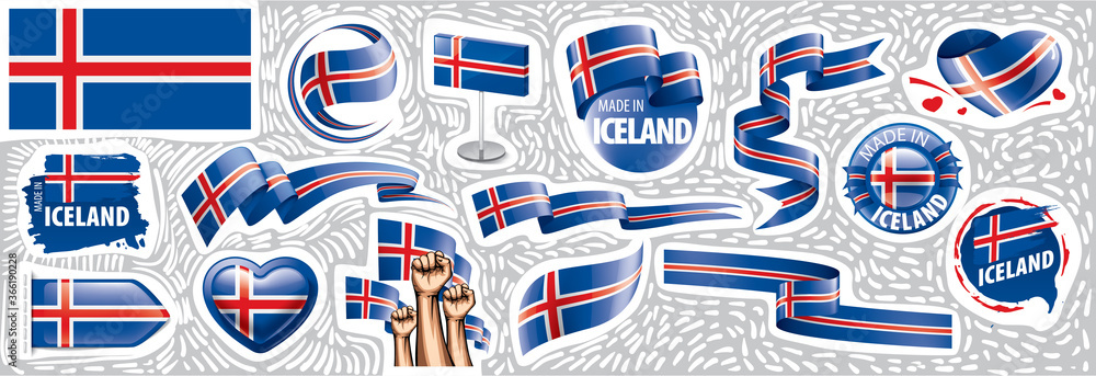 Wall mural vector set of the national flag of iceland in various creative designs