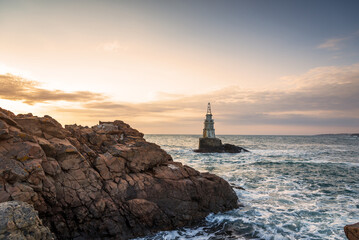 Sunrise at the lighthouse in Ahtopol, Bulgaria.