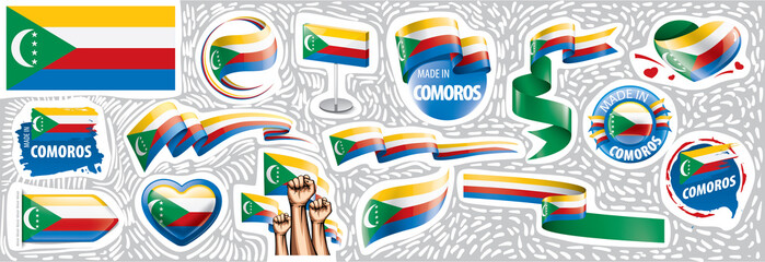 Vector set of the national flag of Comoros in various creative designs
