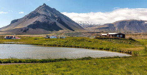 Tipical Icelandic scenery in sunny day. Amazing nature of Iseland. Iceland the country of best Incredible nature locations. Iconic location for landscape photographers.