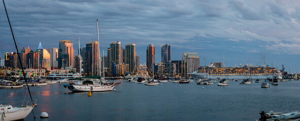 Sunset and night view of San Diego downtown