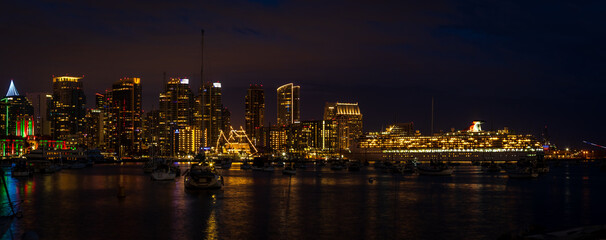 Sunset and night view of San Diego downtown