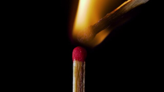 Vertical Steady Match Lighted by another matchstick - Slowmo