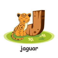 Fototapeta premium J for Jaguar Animals Wooden Alphabet