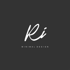 R I RI Initial handwriting or handwritten logo for identity. Logo with signature and hand drawn style.