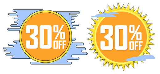Set Sale 30% off banners, discount tags design template, promo app icons, vector illustration