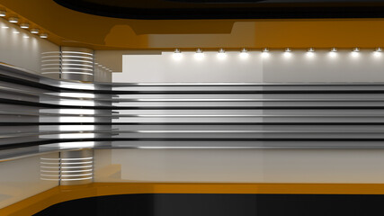 Tv Studio. Backdrop for TV shows. News studio. The perfect backdrop for any green screen or chroma key video or photo production. 3D rendering.