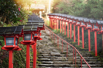 Traditional light pole in Kifune shrine , Kyoto prefecture , Japan.