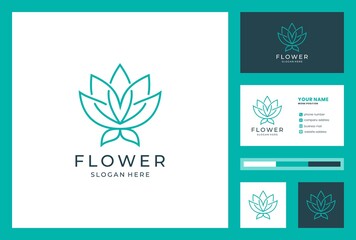 Fototapeta na wymiar Flower logo design with line art style. logos can be used for spa, beauty salon, decoration, boutique. and business card Premium Vector.