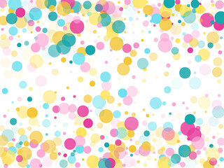 Memphis round confetti festive background in cyan blue, pink and yellow. Childish pattern vector.