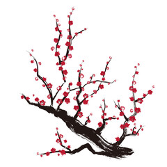 梅の木の墨絵　ベクター