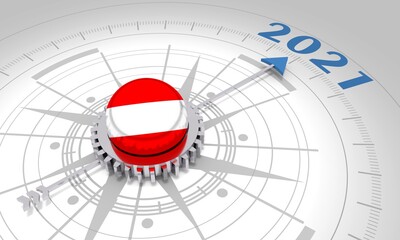 New Year greeting card template. 2021 year number. 3D rendering. Flag of the Austria