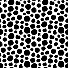 Polka dot grunge seamless vector pattern. Brush strokes circles and rounded shapes. Hand drawn abstract ink background. Smears, circles, dots, splotches, blobs. Abstract wallpaper design, textile prin