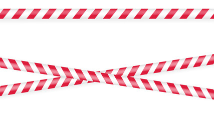 Red police tape, crime danger line. Caution police lines isolated. Warning tapes. Set of red warning ribbons. Vector illustration on white background.