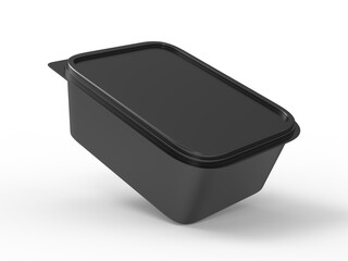 Food tray with blank paper label, 3d render illustration.