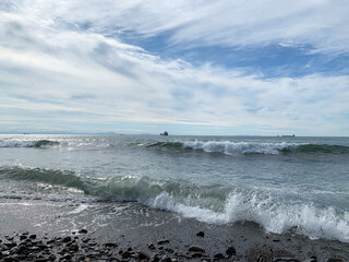 Vladivostok, sea of Japan in the area of Sobol Bay in summer morning