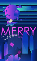 Santa with UFO fly to moon of virus give gift on Christmas 2020, pandemi Covid