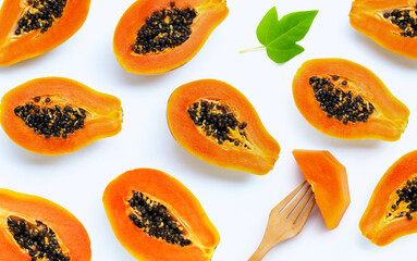 Papaya fruit on white background.