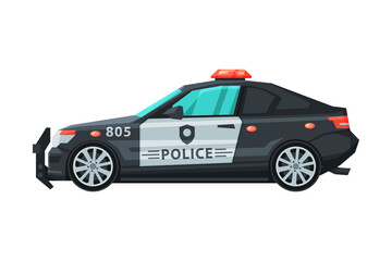 Police Car, Emergency Patrol Vehicle Flat Vector Illustration