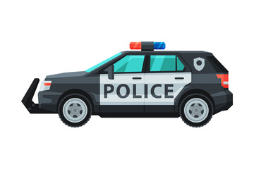 Police SUV Car, Emergency Patrol Off Road Vehicle Flat Vector Illustration
