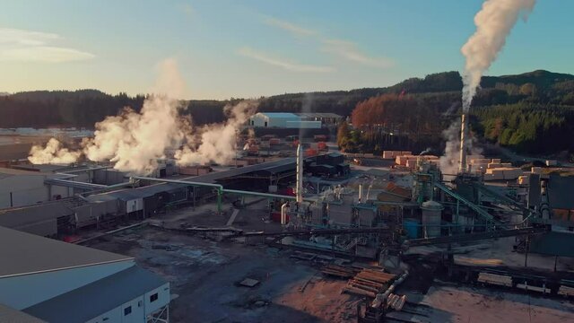 Aerial shot of a timber mill, Rotorua, New Zealand