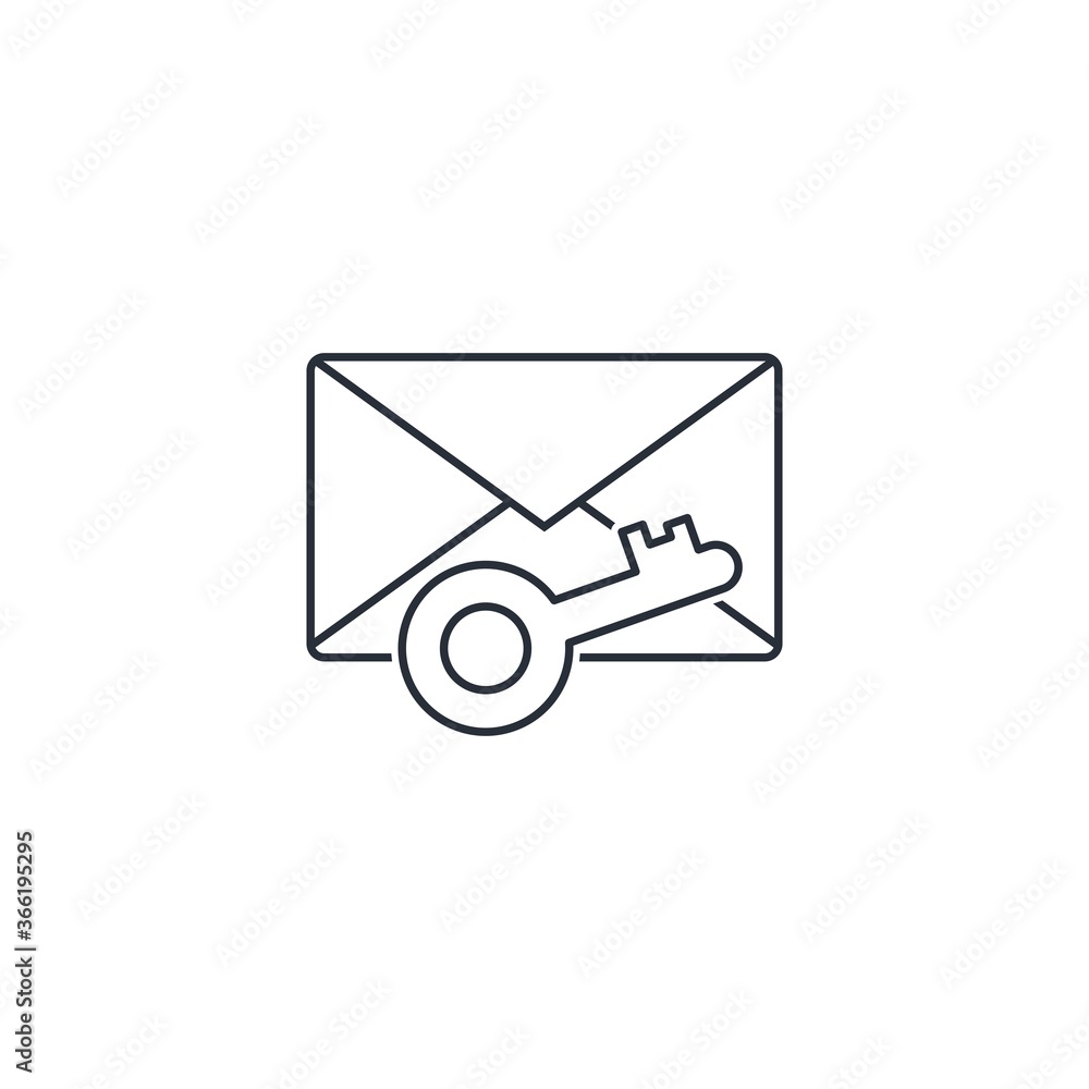 Poster message letter and key. vector linear icon isolated on white background.