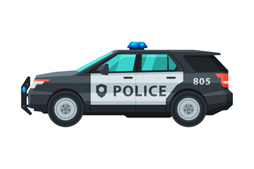 Police SUV Car, Emergency Patrol Vehicle Flat Vector Illustration