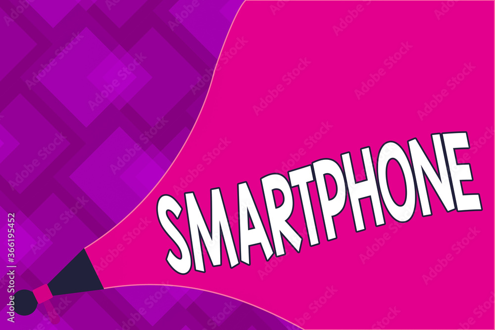 Aufkleber writing note showing smartphone. business concept for a mobile phone that performs many of the compu