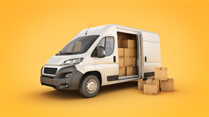 commercial delivery vans with cardboard boxes. 3d rendering