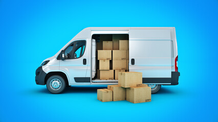 commercial delivery vans with cardboard boxes. 3d rendering
