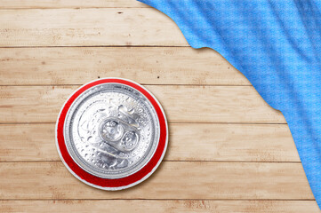 Top view of beer can on the table