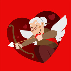 Illustration of very cute fairy godmother holding cupid arrow.